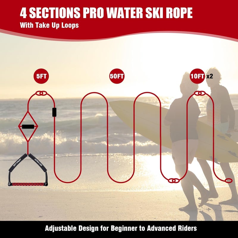 SETYPARY 75FT Wakeboard Rope and Handle, Floating Water Ski Rope for Watersports, 4 Sections Ski Ropes for Water Skiing, Kneeboarding, Wakeboarding - Image 4